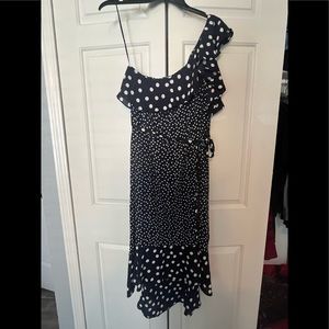 Blue Polkadot One Shoulder slightly hi-low style dress